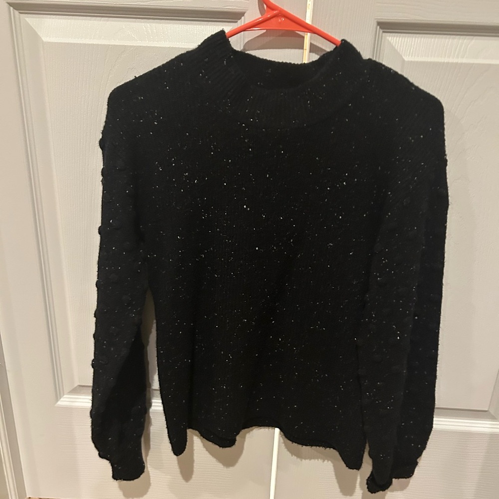 CeCe Women's Crewneck Bobble Detail Long Sleeve Sweater Rich Black Marled, XS - Picture 4 of 6